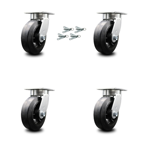 6 Inch Kingpinless Rubber on Steel Wheel Swivel Caster Set with Swivel Lock SCC